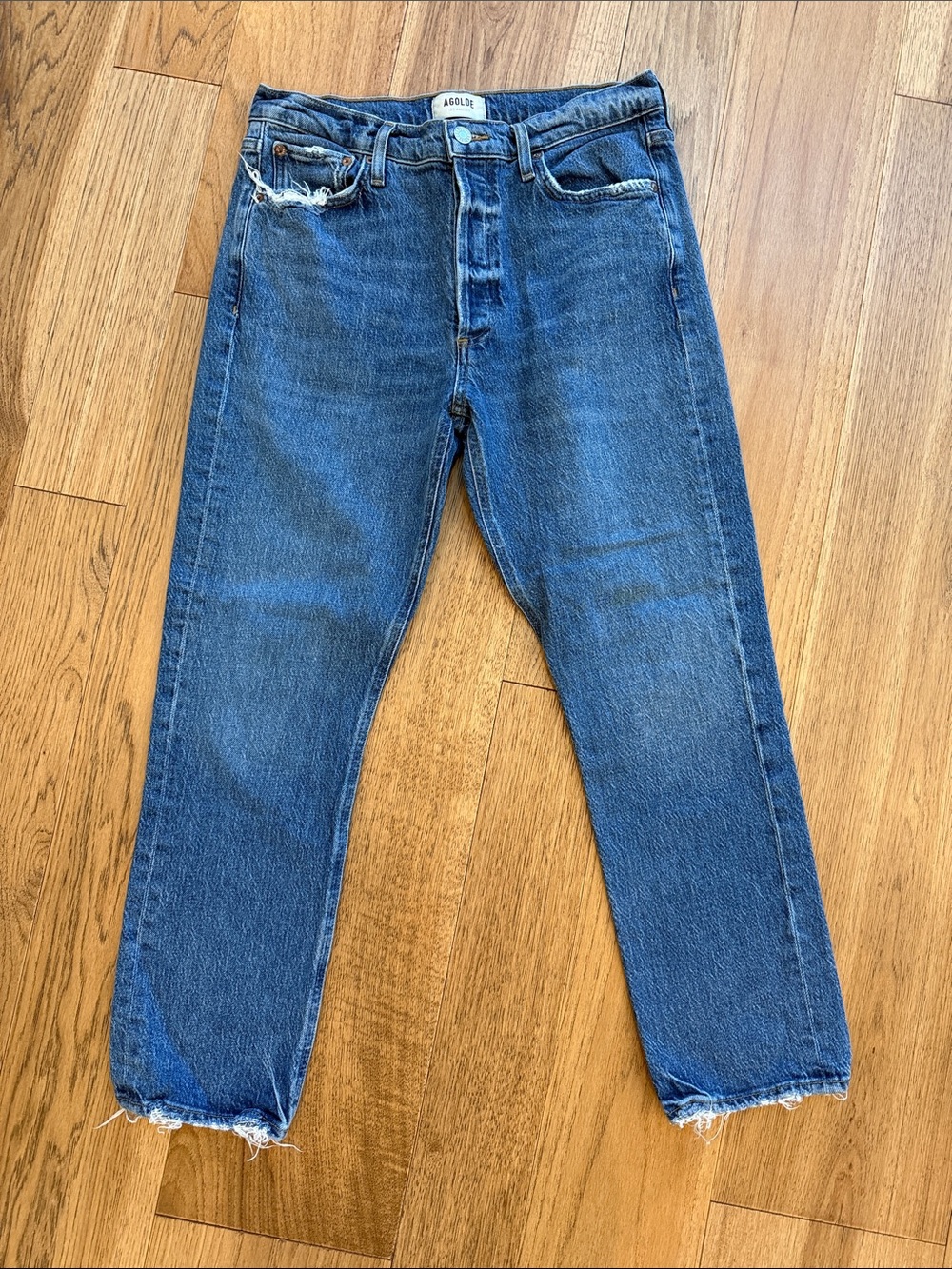 Agolde Mid Blue High-Rise Cropped Straight Jeans